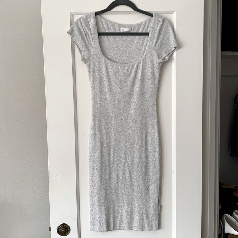Kookai Australia grey ribbed mini scoop short sleeve dress